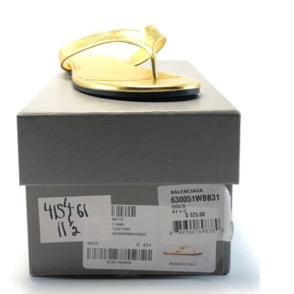 Balenciaga Gold Round Metallic Leather Flip Flops Sandals - Picture 11 of 12